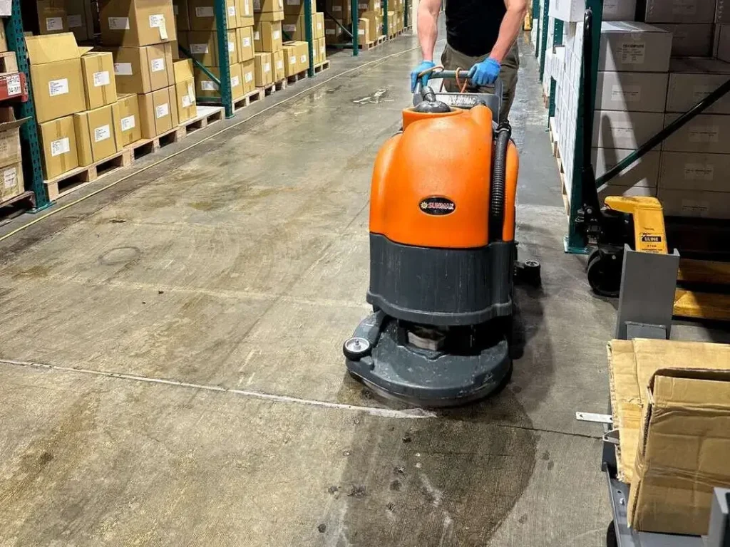 commercial floor maintenance by Command 33 showing dull surface transformed into a clean, polished shine